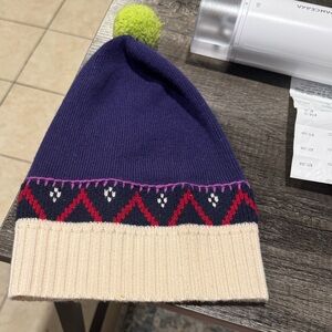 Burberry Purple and Cream Beanie with Pom Pom